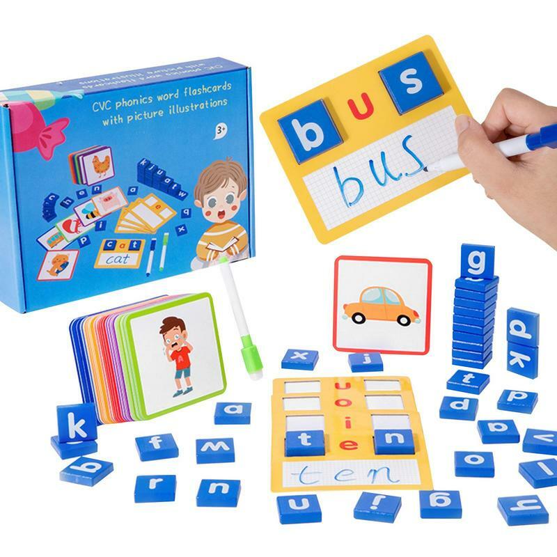 Jeu d'orthographe en bois pour enfants, puzzle de mots, jouets Montessori, 26 lettres, cartes de l'alphabet anglais, maternelle, aides fuchsia, jouets éducatifs