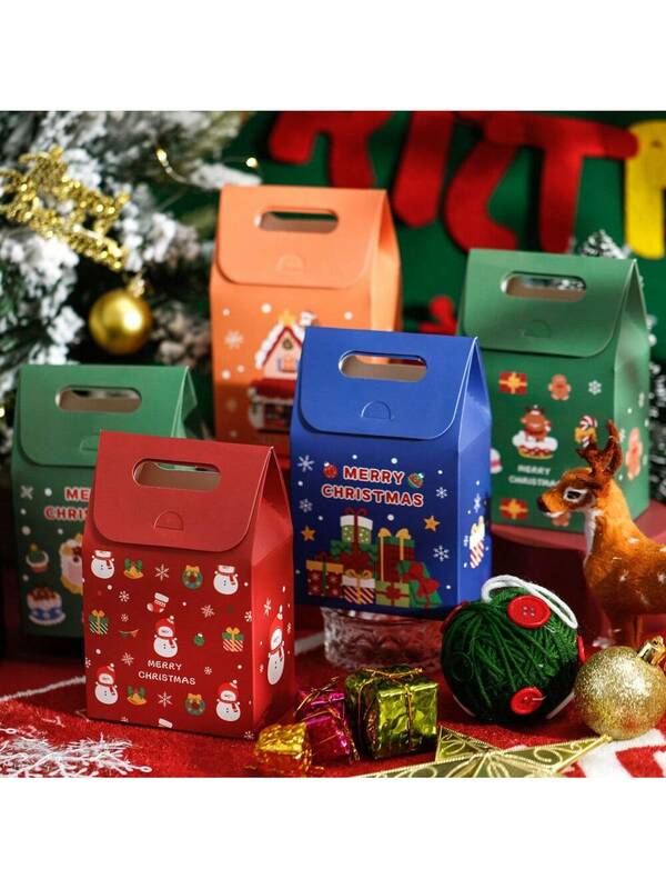 6Pcs/set Christmas Gift Box Paper Gift Bags Merry Christmas Packaging Bags Party Favors Boxes Cookies Treat Candy Bag
