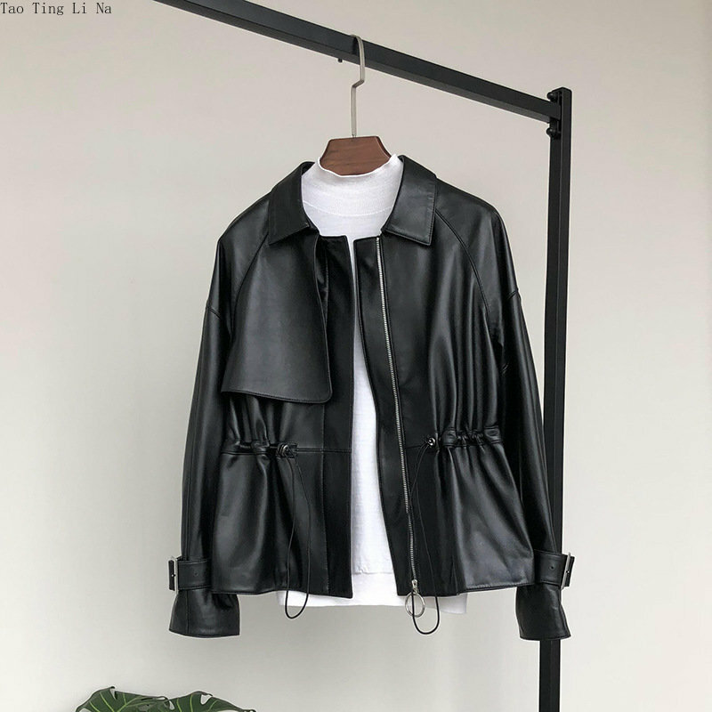 2023 New Genuine Leather Coat Women Locomotive Sheepskin Slim Fit High Waist Jacket F2
