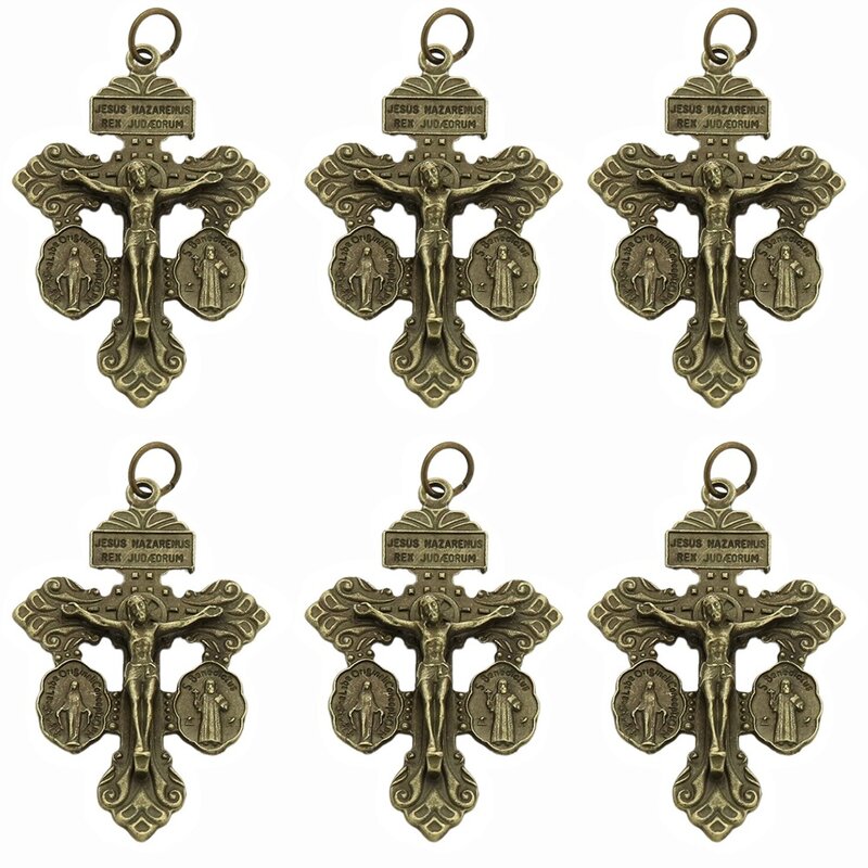 6 Stuks Multifunctionele Katholieke Crucifix Legering Zinvol Pardon Crucifix 1.4 × 2.2 Inch Met Medaille Ontwerp Katholieke Rozenkrans Onderdelen