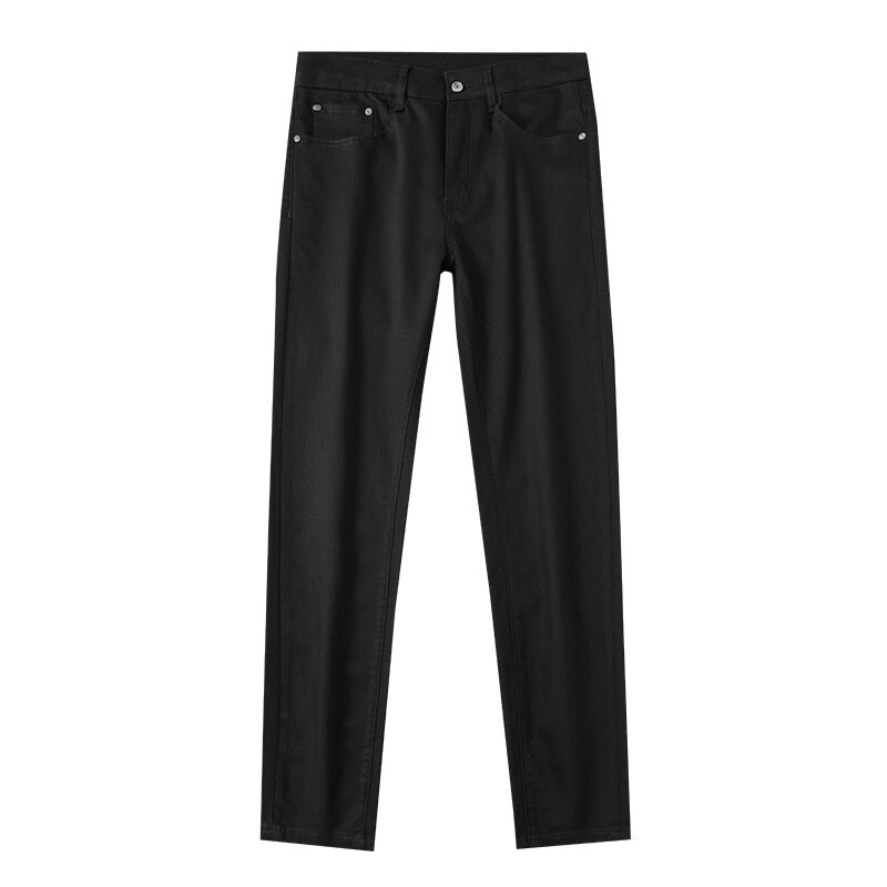 Джинсы мужские стрейчевые, простые классические брюки-карандаш, не выцветающие, чисто черные, для офиса и покупок, для отдыха