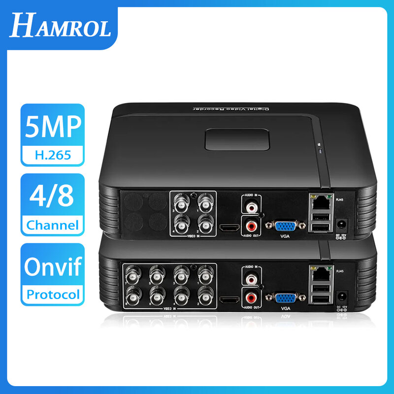 HAMROL-Mini grabador de vídeo Digital híbrido, Kit de sistema de seguridad, H.265, AHD, DVR, 5 en 1, AHD, TVI, CVI, CVBS, cámara IP 4K de 5MP, 4 canales, 8 canales