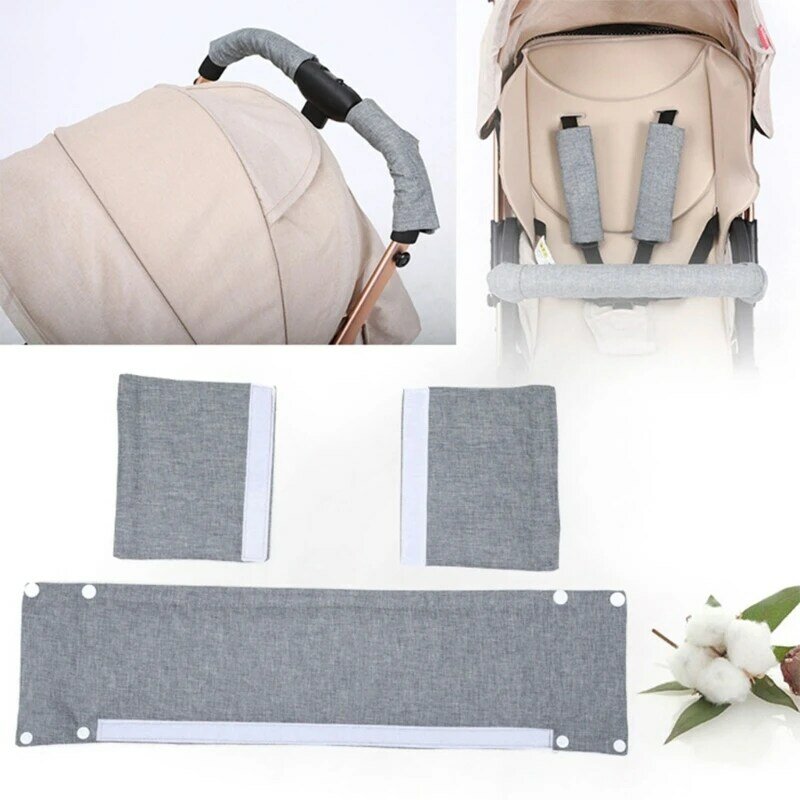 77HD Baby Stroller Grip Bar Sleeve Cotton Handlebar Cover for Armrest Shoulder Belt