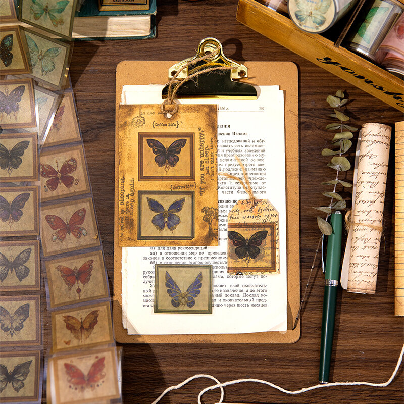 Pegatina de mariposa de GEMA de estilo Vintage en rollo, cinta de álbum de recortes estética, decoración personalizada, cuadernos, diario, arte, accesorios para teléfono