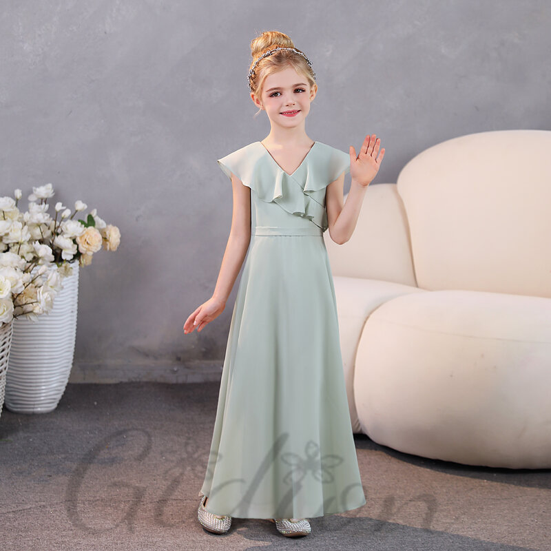 Szyfonowa sukienka dla druhen z odkrytymi plecami na wesele dla dzieci uroczystość bal maturalny bankiet balowy wieczorowy bal