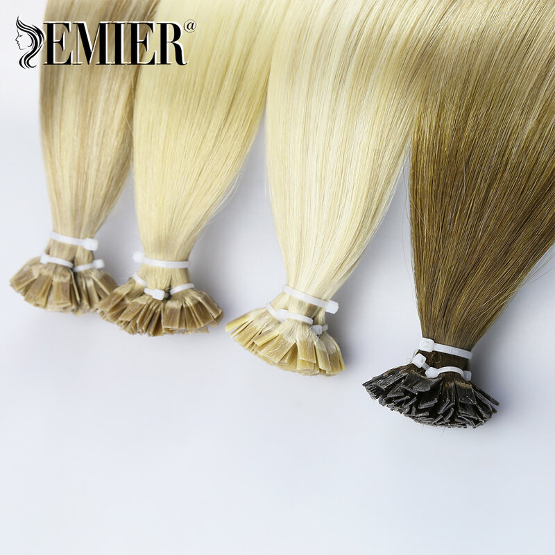 Ujung datar lurus 100% rambut manusia Remy oleh Fusion kapsul Keratin 0.8g/PCS 1g/pcs 50 buah/set ekstensi rambut pirang alami