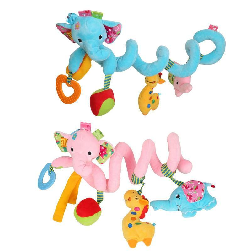 Chchocalhos espirais com elefante Squeaker para bebê recém-nascido, brinquedos macios do assento de carro, berço infantil e brinquedos para carrinho