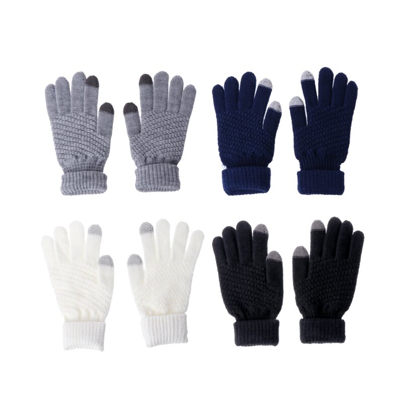 Guantes punto Color liso para mujer, guantes gruesos invierno con dedos completos, cálidos guantes para regalos para