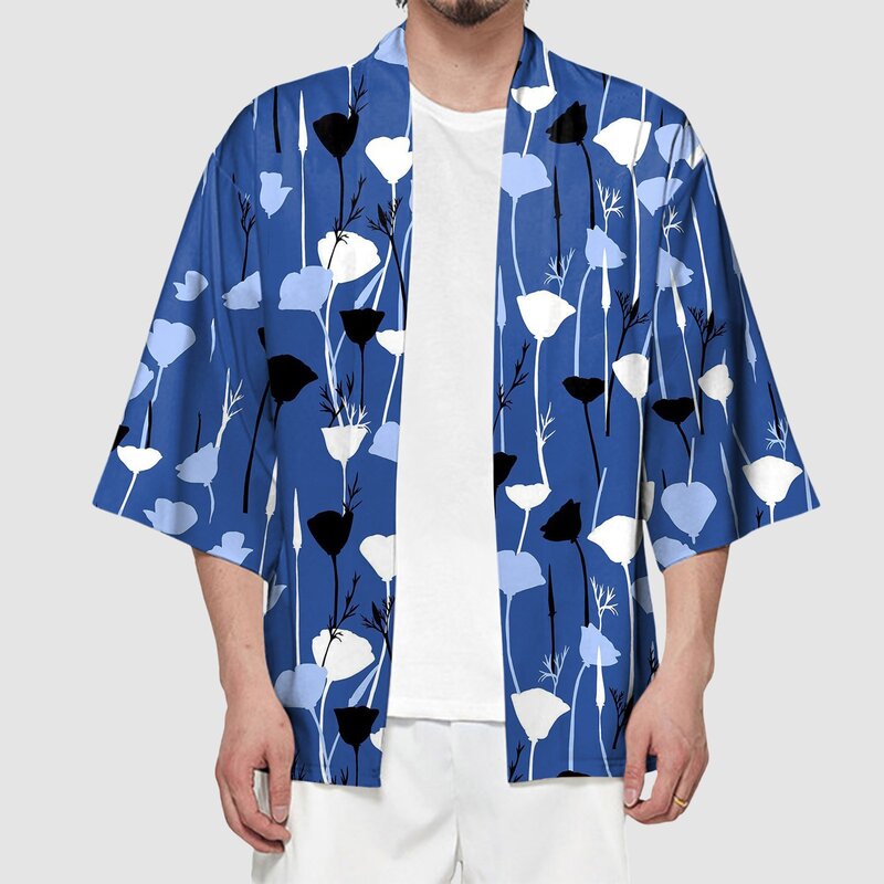 Kimono Cardigan Jacket Men's Japanese Summer Autumn Yukata Yuki Obi Dragon Print Coat Traditional Japan Clothing Outwear New
