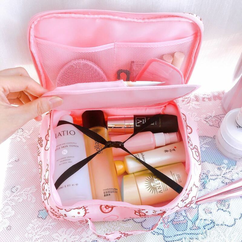 헬로 키티 여성 패션 만화 방수 화장품 가방 여행 가방 세면 용품 가방 보관 가방 주최자 뷰티 케이스