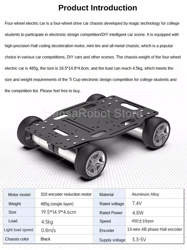 5KG beban 4WD Motor pengodean mobil listrik mobil cerdas penggerak empat-roda enkoder kerangka mobil logam