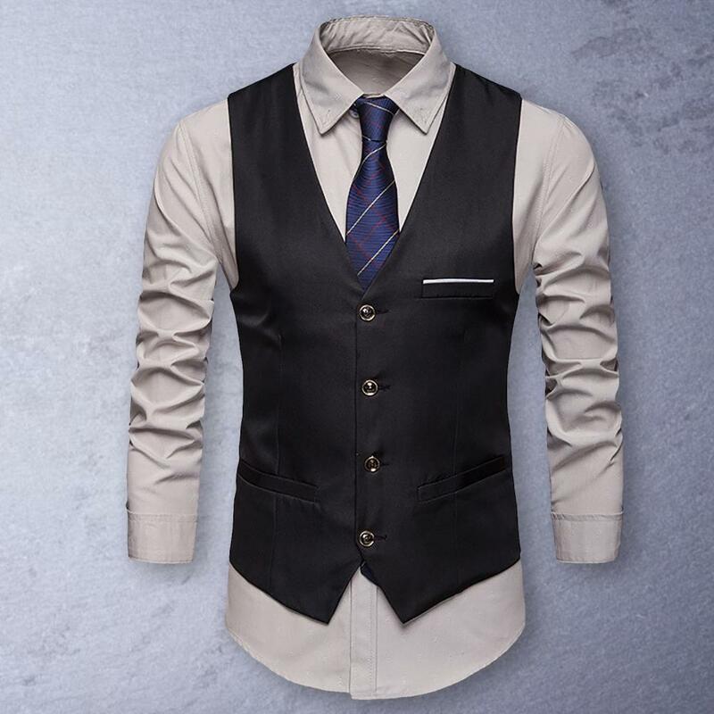 Chaleco de traje Formal para hombre, Top súper suave, ajustado, Color puro, chaleco de una sola botonadura, ropa de calle