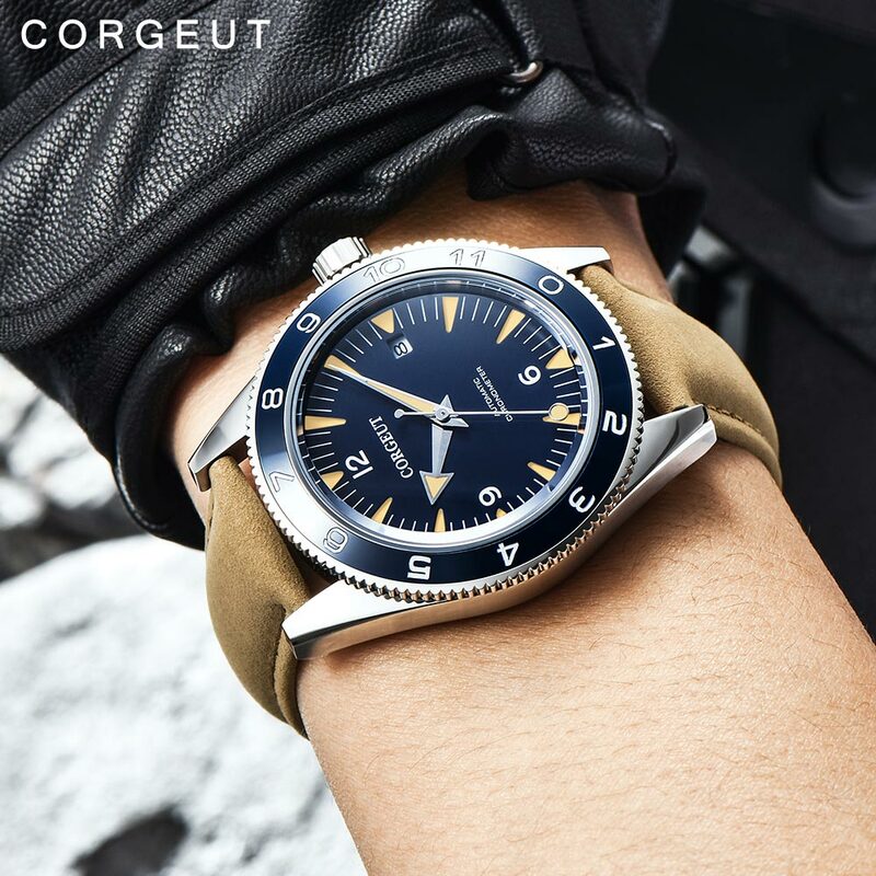 Corgeut-自動機械式サファイアガラス時計、男性用、ビジネス高級時計、グロー時計、防水牛革、41mm、nh35、新しい