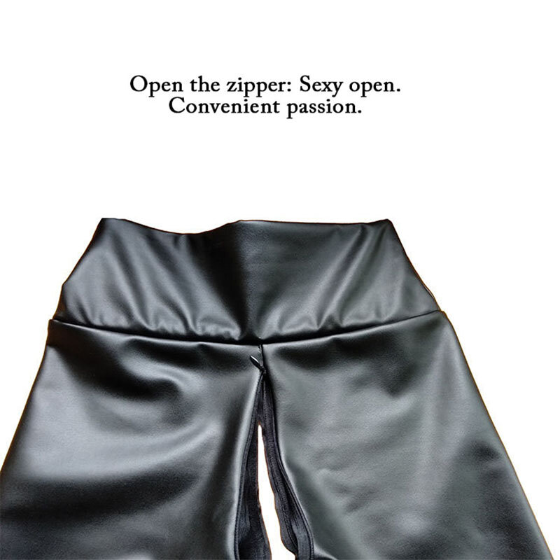 Celana seks selangkangan terbuka celana panjang bawah Bell kulit imitasi celana panjang Flare pinggang tinggi celana panjang kasual wanita berlipat