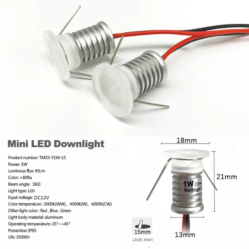 Mini faretto 1W Mini faretto a LED 12V dimmerabile 15mm ritaglio faretto da incasso IP65 lampada da soffitto vetrina Display illuminazione