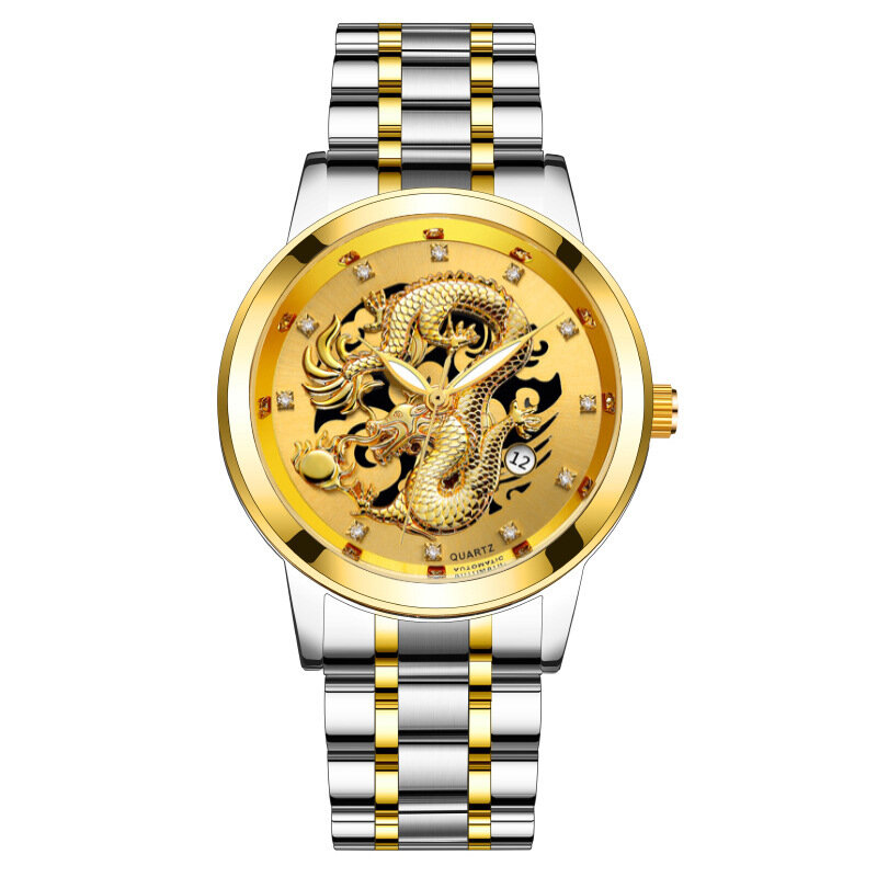 Fashion Gold Dragon Watch Men Luxury Stainless Steel Business Casual Quartz Wristatch Date Male Clock Montre Homme Drop Shipping