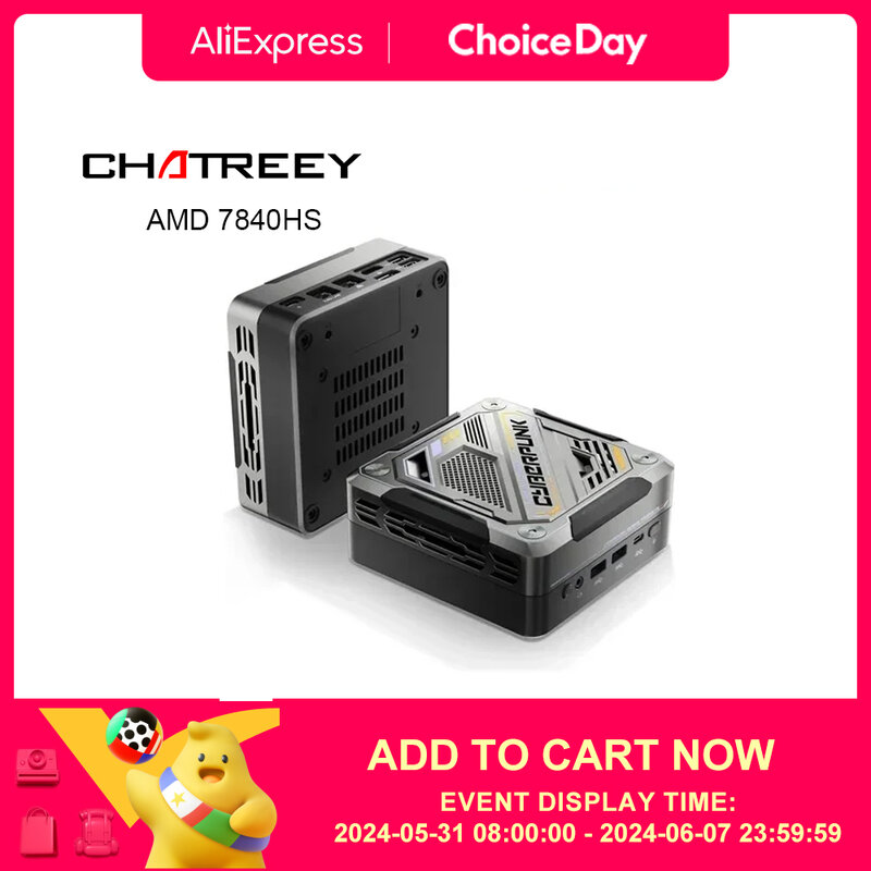 Chatreey-AN3 Mini PC, Gaming Desktop Computer, Iluminação Colorida, Ryzen 7, 7840HS, 8845HS, 780M, DDR5, 4800MHz, Wifi6