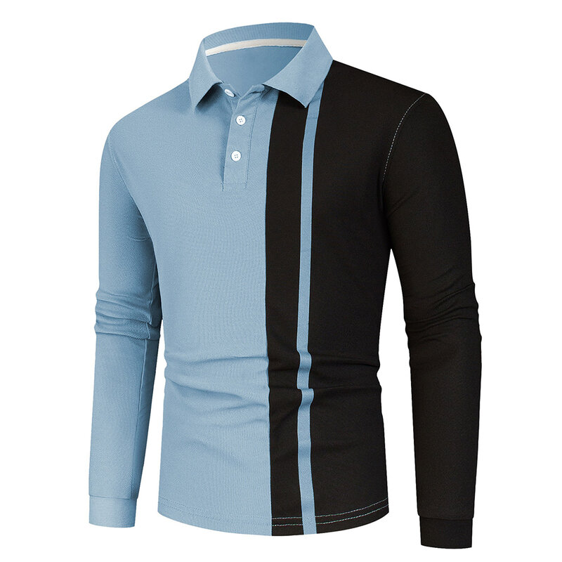 Bequeme Mode Ferienhaus T-Shirt Tops Color block Langarm männliche Männer leichte Stretch brandneue Knopf lässig