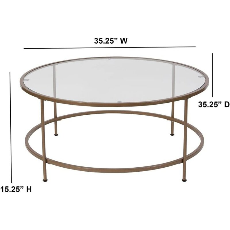 Astoria Collection Round Coffee Table - Modern Clear Glass Coffee Table - Brushed Gold Frame Restaurant Tables Furniture Dining