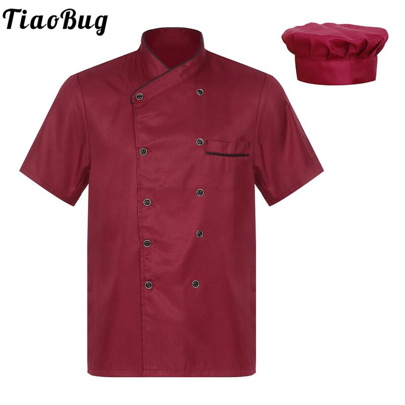 Conjunto de uniforme de chaqueta de Chefs de Color sólido para hombre y mujer, camisas de Chef de cocina y sombrero de Catering para cantina, restaurante, Hotel, cafetería, trabajo