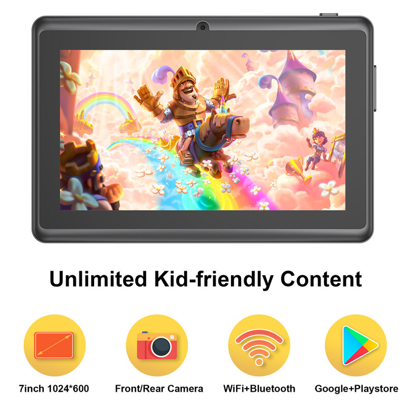 XGODY Tablet 7 inci Android anak layar IPS, Tablet PC edukasi belajar WiFi 4Core OTG anak-anak casing pelindung lucu opsional