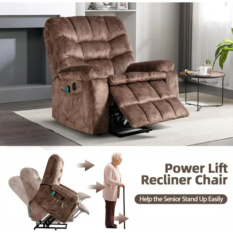 Fotel platforma podnosząca z masażem i ciepłem dla osób starszych fotel, Brown2