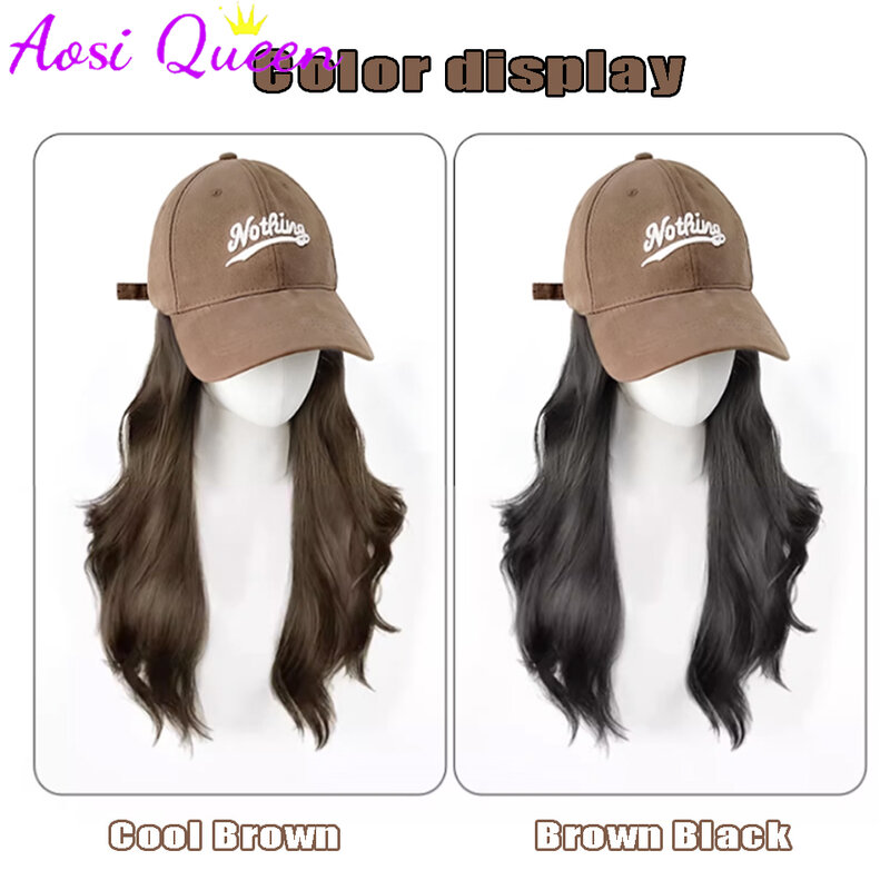 AOSIcalls-Perruque EEN avec cheveux longs pour femme, casquette de baseball, cheveux paresseux légèrement bouclés, chapeau moelleux naturel, une pièce à la mode