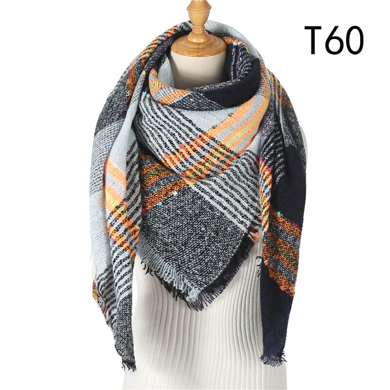 Зимний шарф для женщин, теплая кашемировая шаль Triangel, клетчатая Пашмина, вязаное одеяло, шарфы Bufanda, шарфы-пончо, палантины 2022