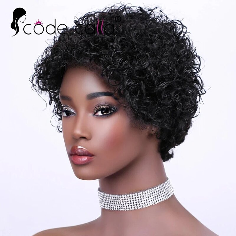 Wear to Go Glueless Wig Afro Kinky Curly Human Hair Wigs with Bangs Short Brazilian Remy Human Hair Machine Made Wigs for Women
