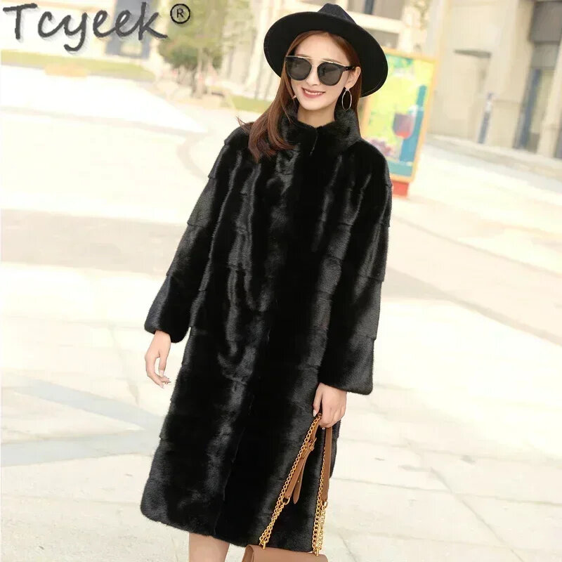 Tcyeek-Chaqueta de piel de visón Natural para mujer, abrigos reales, abrigo femenino de longitud media, chaquetas de piel para mujer, invierno, 2024