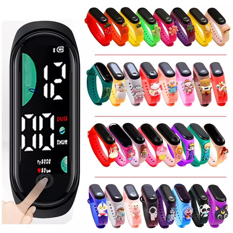 Часы светодиодные для мальчиков и девочек, водонепроницаемые электронные смарт-часы с сенсорным экраном, спортивный браслет