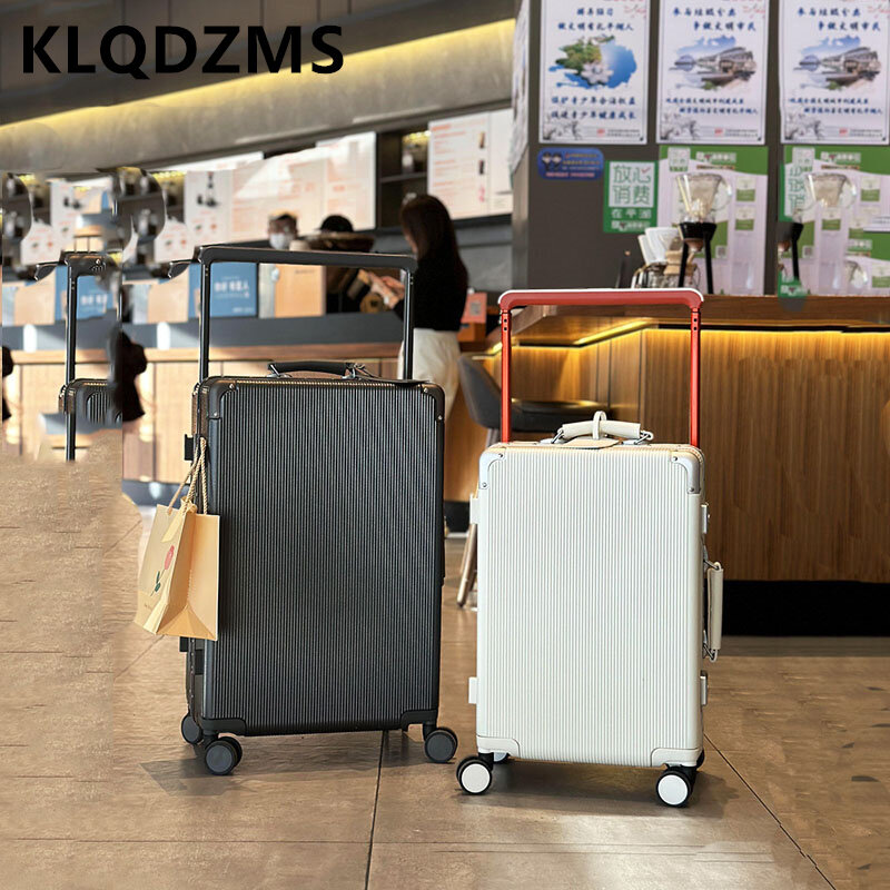 KLQDZMS Multifunctional Luggage PC Aluminum Frame Boarding Case 24" Trolley Case 20" Ladies USB Charging Carry-on Suitcase