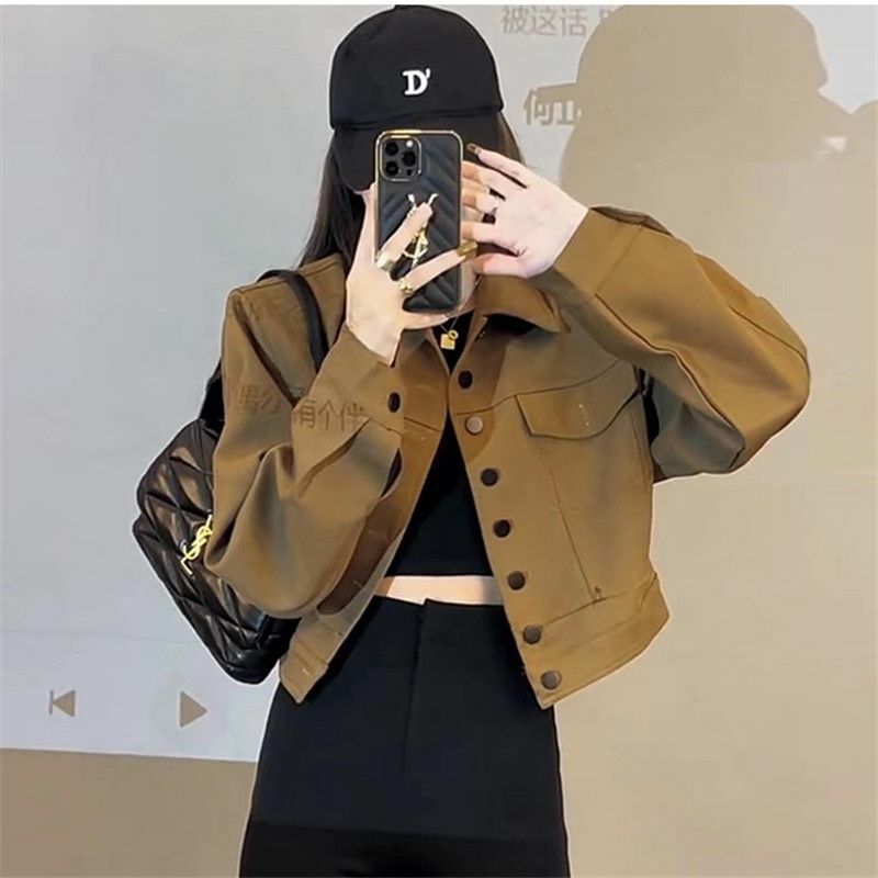 Jaket kasual Korea wanita baru 2024 mantel Baseball pendek wanita pakaian kerah Y2K musim gugur jaket Bomber Wanita Atasan elegan modis