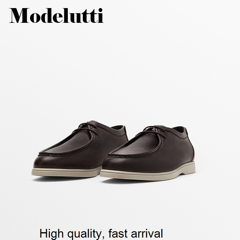 Novo outono 2023 moda couro genuíno flat lacing sapatos homem selvagem sólido simples casual estilo comute sapatos masculinos