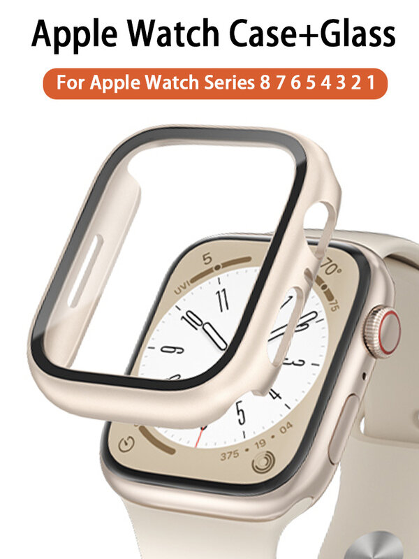 Cristal y funda para Apple Watch 8, 7, 45mm, 44mm, 41mm, 40mm, Protector de pantalla para PC, serie iwatch 3/4/5/6/SE/7/8, accesorios para SmartWatch