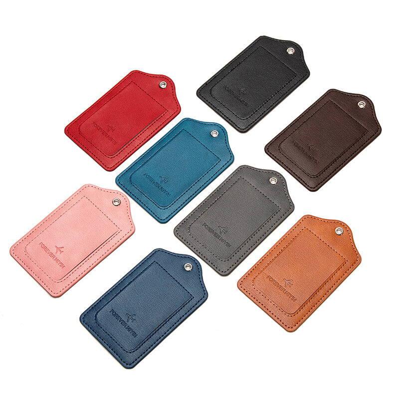 PU Leather Luggage Tag With Anti Loss Wire Rope Loop Suitcase Identifier Label Baggage Boarding Bag Name ID Address Holder