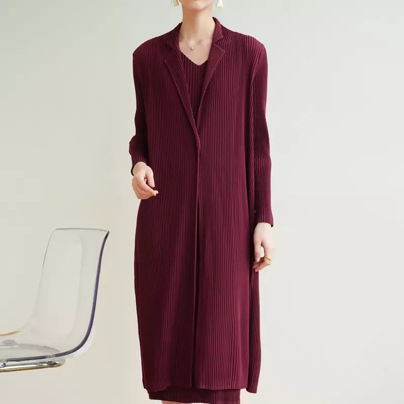 Jaqueta de trincheira plissada feminina, colarinho simples em terno, um botão, temperamento viajante, alta qualidade, elegante, novo, primavera, 2022