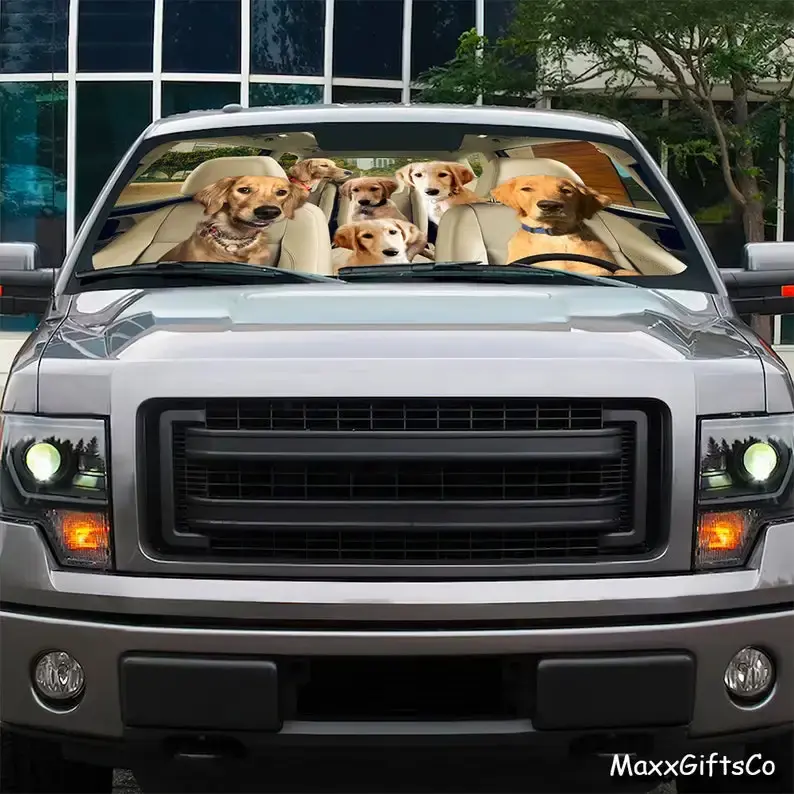 Flach mantel Goldendoodle Auto Sonnenschutz, Hunde Windschutz scheibe Familie Sonnenschutz Autozubehör, Auto Dekoration, Hunde liebhaber
