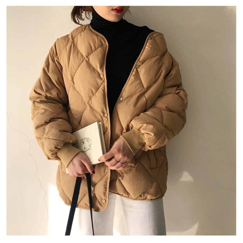 Vintage Elegant V-neck Warm Short Cotton Jackets Women Winter Fashion Solid Color Windproof High Quality Cotton-padded Clothes