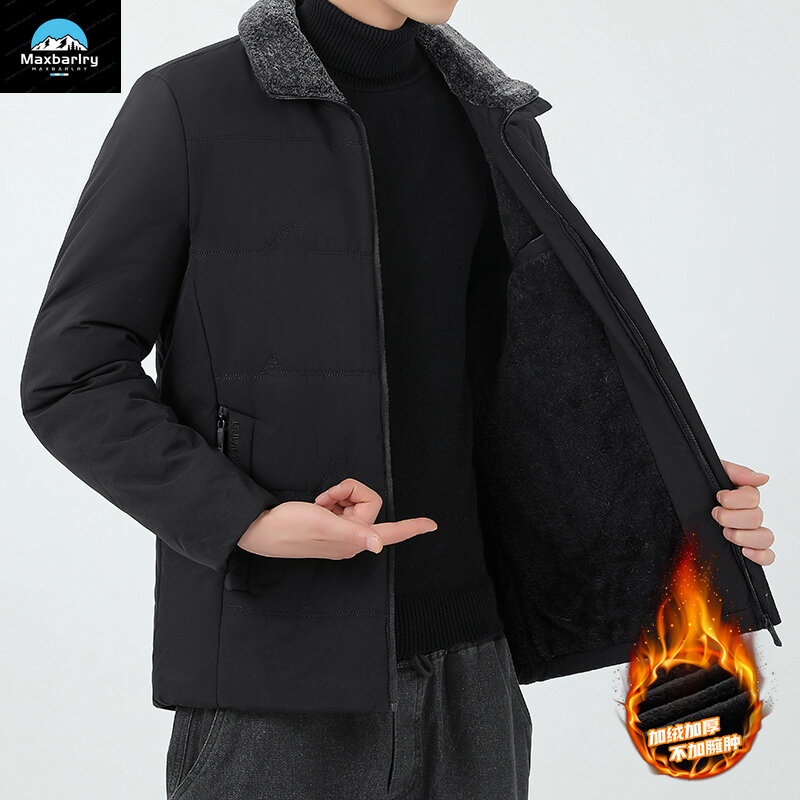 winter Jacket Men's High Quality Fleece-lined Thickened Warm Casual Parka Men's Fashion Fur Collar Zipper Windproof Men's Coat