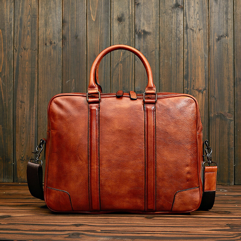 Vintage tas kulit sapi untuk pria tas tangan asli tas Laptop bisnis pria bahu mewah Messenger