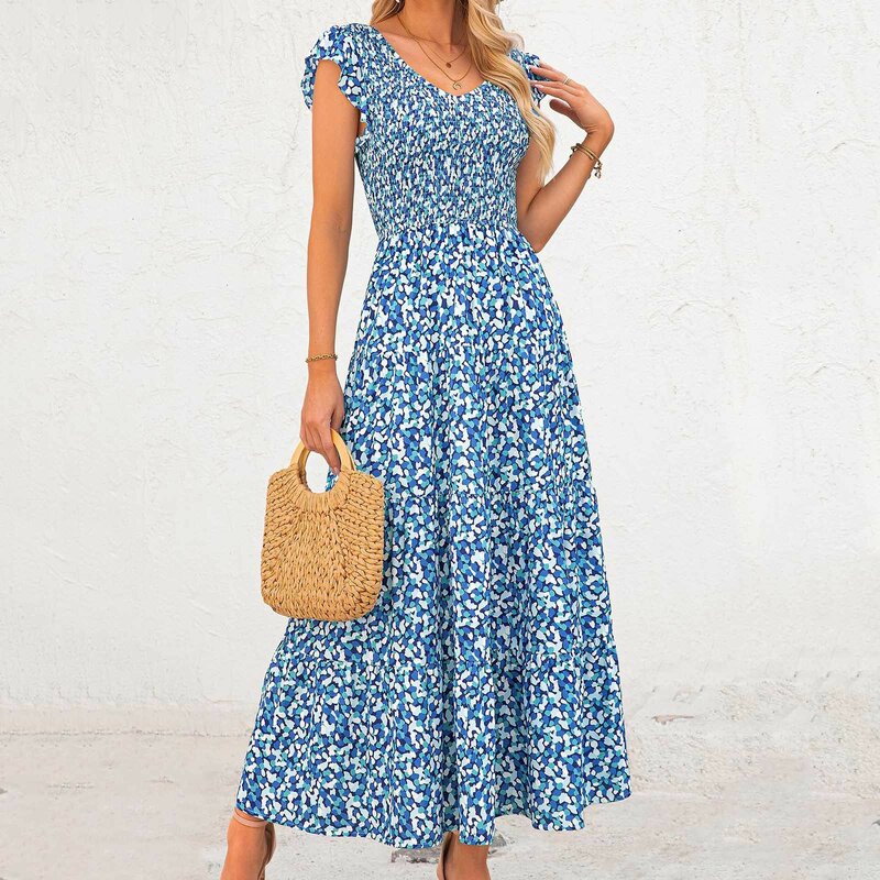 Summer Spaghetti Strap Maxi Dress Casual Sleeveless Elegant Dress Solid Ruched Robe Bohemian Style Beach Long Dresses For Women