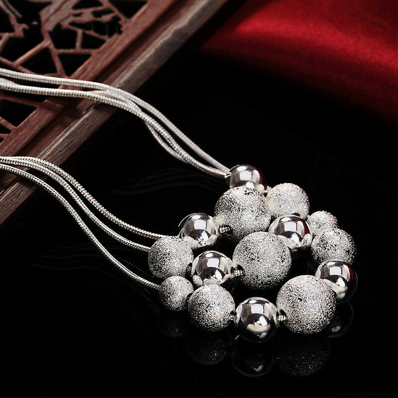 URBABY kalung liontin manik-manik beku 18 inci perak Sterling 925 untuk wanita Set perhiasan mode hadiah pernikahan