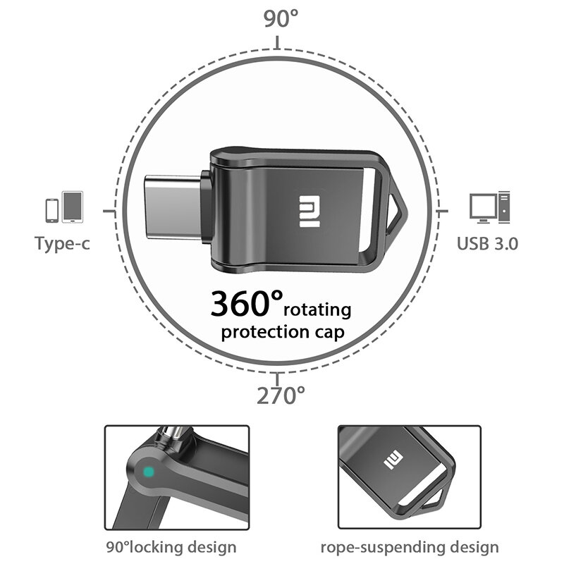 Xiaomi 2TB USB Flash Drive Usb 3.0 High Speed 512GB Type-C Interface Dual-Use For Mobile Phone Computer Metal Flash Memory Stick