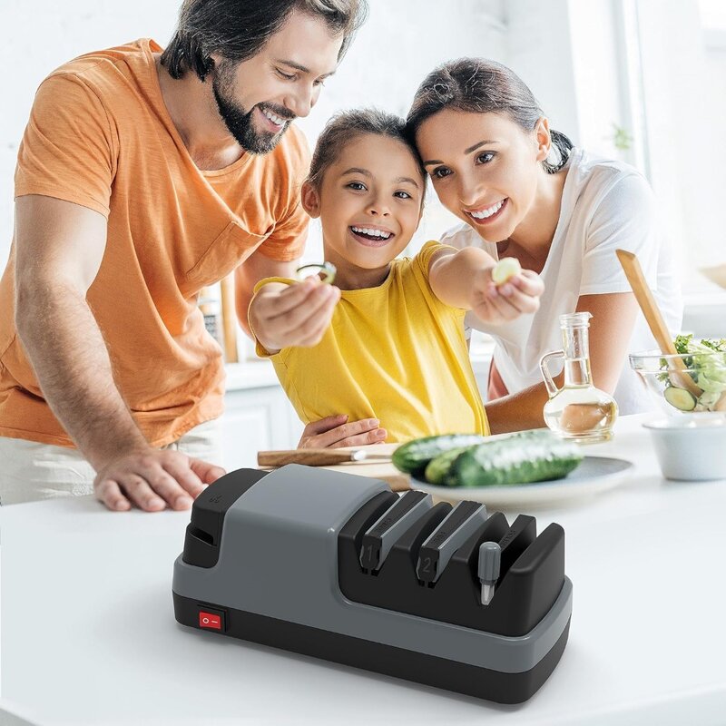 Electric Knife Sharpener- 4 in 1 Electric Knife Sharpeners for Kitchen Knives, Straight Blade Knives & Serrated Knives