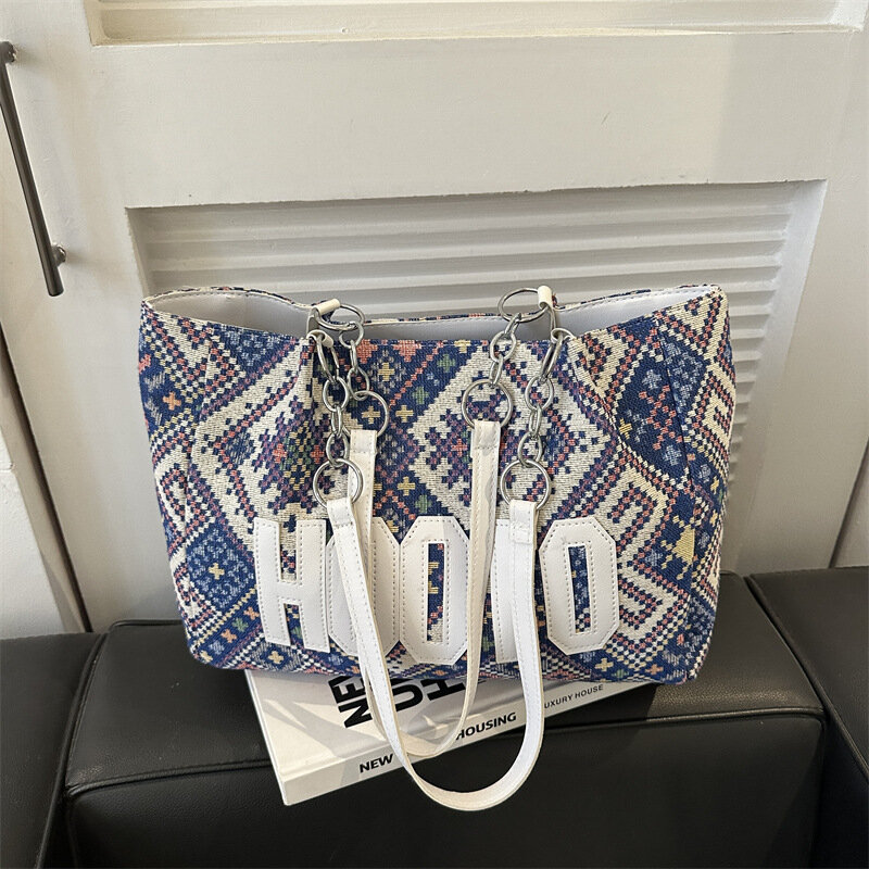 Letter Fashion Shoulder Bag Trend Elegant Simple Handheld Oxford Butto Extra Large Capacity Women's Luxury Brand Shoulder Bag