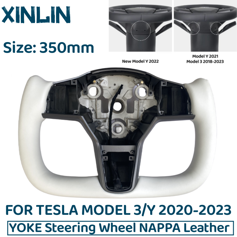Volante de yugo para Tesla modelo 3/Y, 350mm, calefacción opcional, mango de cuero personalizado NAPP, accesorios para volante 2023