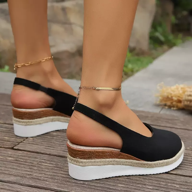 Sandalias De cuña lisas para Mujer, alpargatas informales cómodas hechas a mano, zapatos De plataforma, calzado bohemio De verano