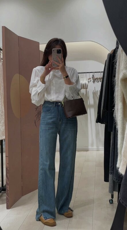 Винтажные джинсы FINEWORDS с Боковым Разрезом и высокой талией, повседневные потертые свободные джинсы с широкими штанинами, Корейская уличная одежда, джинсовые брюки