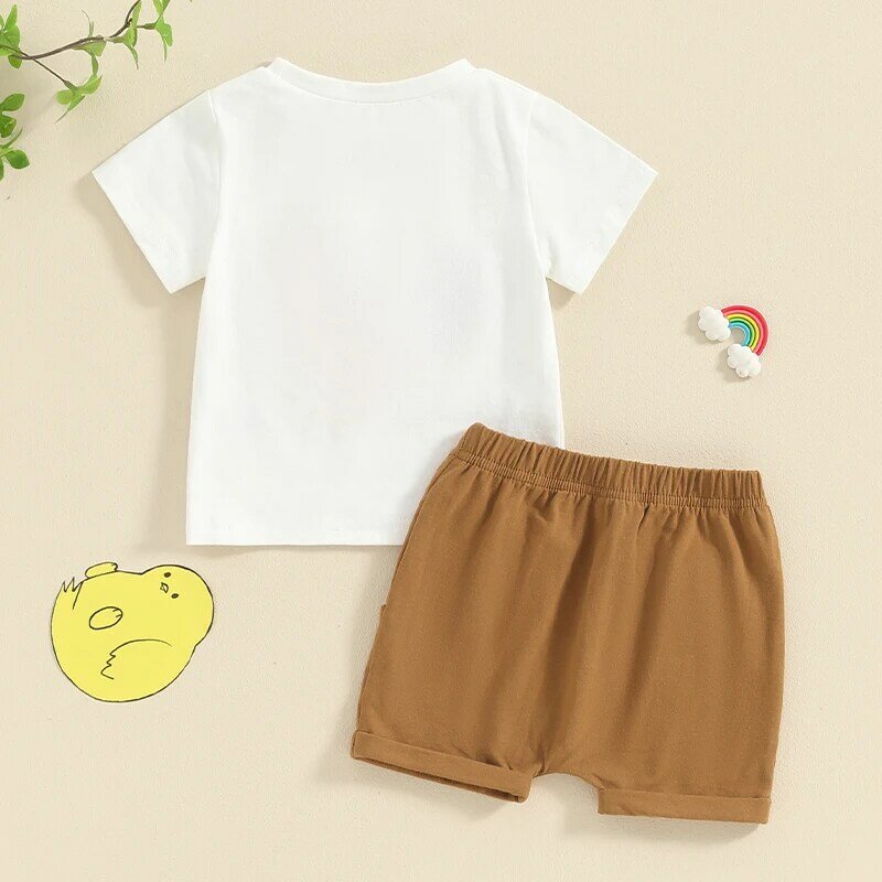 Conjuntos de verano para niños pequeños, camisetas de manga corta con botones de solapa, pantalones cortos, conjunto de 2 piezas, ropa con estampado de animales de dibujos animados 1-6